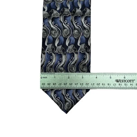 Jimmy V Peggy Fleming Blue Stonehenge Geometric Silk Classic Necktie - Picture 6 of 7